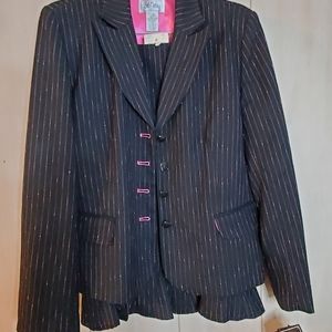 Bob Mackie Studio Pink Striped Black Suit Blazer and Skirt Set Size 12 NWT